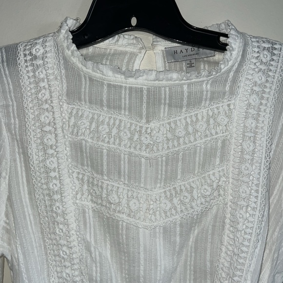 HAYDEN - SMALL WHITE ELASTIC WAIST W/ TIE BLOUSE EUC - Picture 2 of 12